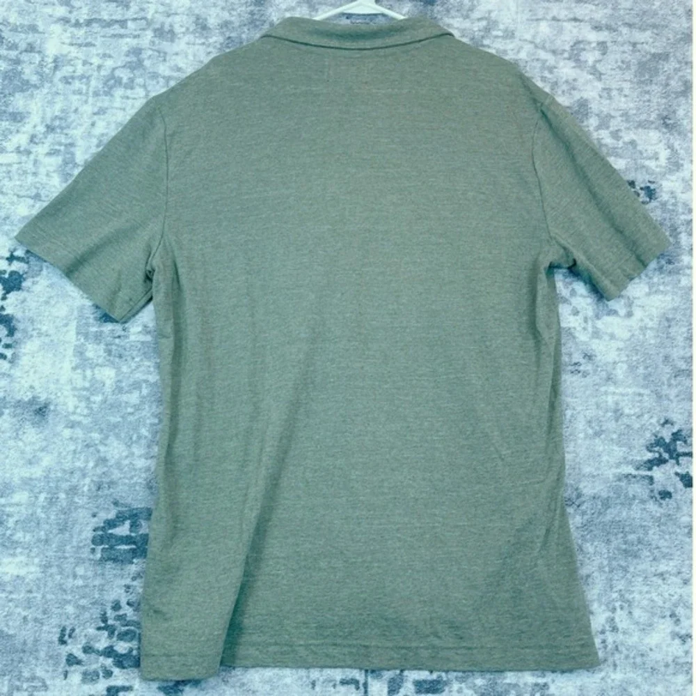 Banana Republic Men LT Polo Shirt‎ Green Linen Blend V-Neck Johnny Collar Preppy